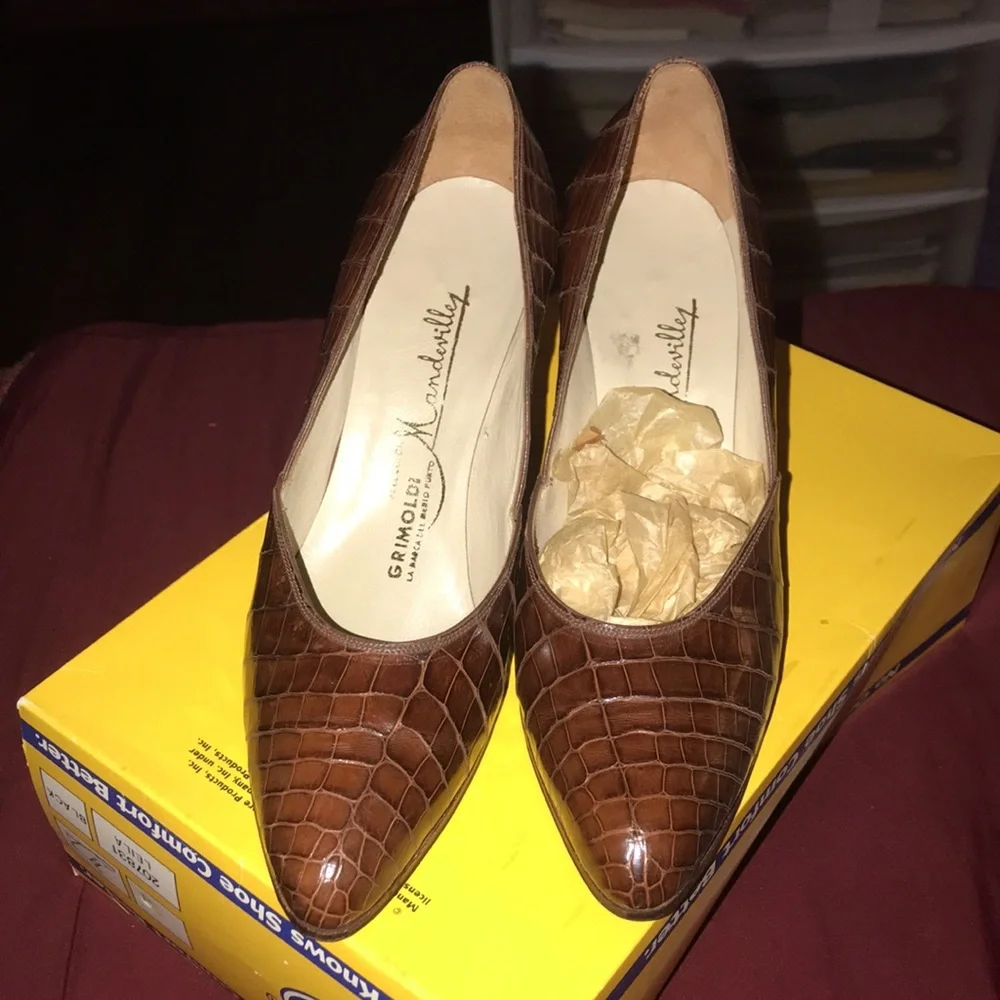 π€GRIMOLDI MANDEVILLE BROWN CROCODILE 1970s ARGENTINEAN PUMPS SIZE 4π€ - Picture 3 of 10